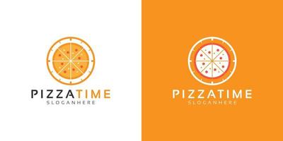 pizza y reloj, vector de diseño de logotipo de tiempo de pizza