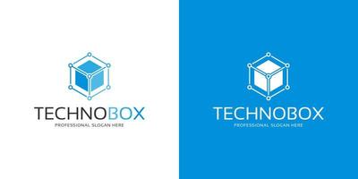 modern hexagon box cube tech technology logo with connecting dots vector