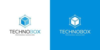 modern hexagon box cube tech technology logo with connecting dots vector