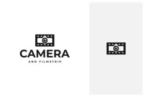 camera combined with film strip vector logo design