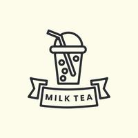 milk tea with line art style logo icon template design. bubble, boba , ice, vector illustration