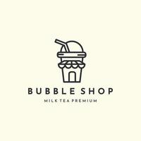 bubble tea shop with line art style logo icon template design. milk, boba , ice, vector illustration