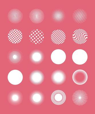 A collection of geometric, patterned and retro-style circle shapes. Vector illustration for graphic design elements