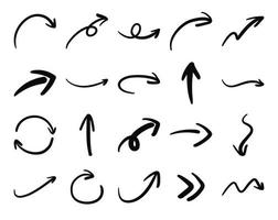 conjunto de iconos de flecha dibujados a mano. conjunto de estilo de garabato de flecha. vector
