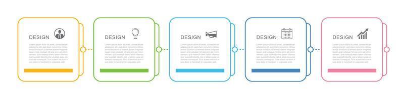 5 data infographics square tab thin line index template. Vector illustration abstract background.