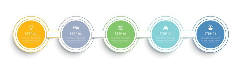 Infographics circle timeline with 5 number thin line data template. Vector illustration abstract background.