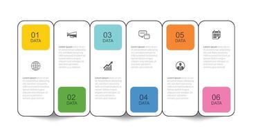 6 data infographics tab thin line index template. Vector illustration abstract square infographic background.