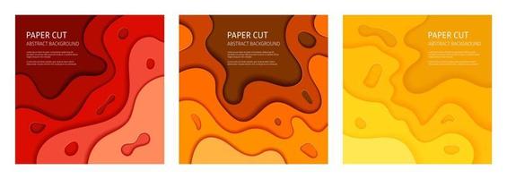 Set of 3d cut out paper effect abstract background. Colorful vector design templates.