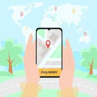 An application for an online delivery service using a mobile phone. vector