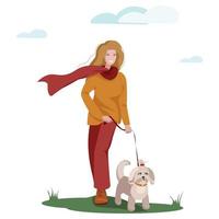 Happy girl walks with dog vector