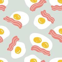 Roasted bacon slices and fried eggs seamless pattern. Food background for any purposes. vector