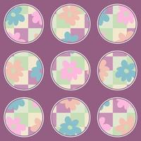 Hippie aesthetic story highlight icons set with abstract flowers in 1970s style. vector