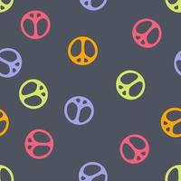 Groovy seamless pattern with symbol of peace in 1970s style. vector