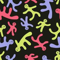 Seamless pattern with colored smiling little people. Groovy background for T-shirt, textile and print. vector