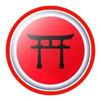 Shinto shrine gate or torii flat icon isolated on a round japanese flag for apps or websites vector