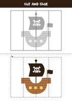 Cut and glue game for kids. Pirate boat. vector