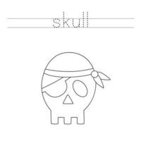 Trace the letters and color skull. Handwriting practice for kids. vector