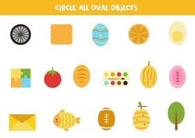 Find all oval objects. Educational worksheet for children. vector