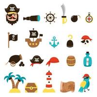 Set of flat pirate elements for creating logos, posters, worksheets for kids.