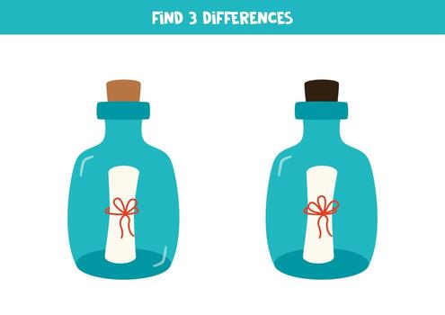 Find 3 differences between two bottles with note. vector