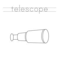 Trace the letters and color telescope. Handwriting practice for kids. vector