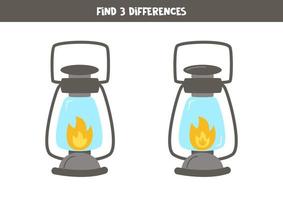 Find three differences between two lanterns. vector