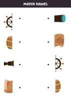 Match parts of pirate elements. Logical game for children. vector