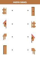 unir partes de elementos de madera. juego lógico para niños. vector