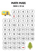 Get camping caravan to the pine by counting to 16. vector