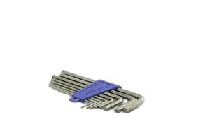 Set of hexagon wrenches, equipment and hand tools isolated on white background photo