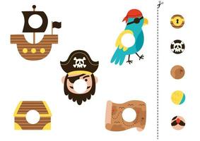 Cut and glue parts of cute pirate elements. vector