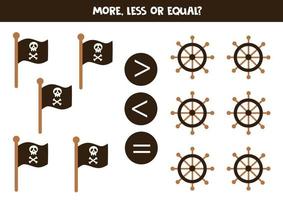 More, less, equal with pirate flags and steering wheels. vector