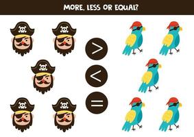 More, less, equal with pirates and parrots. vector