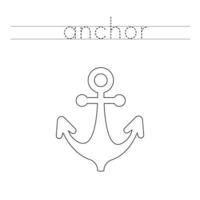 Trace the letters and color anchor. Handwriting practice for kids. vector