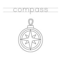 Trace the letters and color navigational compass. Handwriting practice for kids. vector