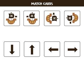 Left, right, up or down. Spatial orientation with pirate ship. vector