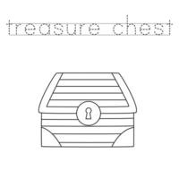 Trace the letters and color treasure chest. Handwriting practice for kids. vector