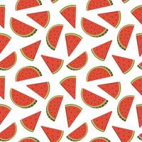 Watermelon wedges vector seamless pattern. Juicy summer seamless pattern with watermelon. Isolated on white background. Useful for wrapping paper and decorations.