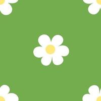 Floral pattern with white flowers. Vector seamless pattern for fashion prints. Green background. Ditsy style print, texture.