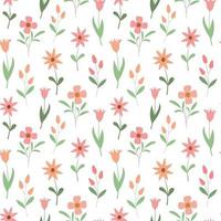 Cartoon spring floral seamless pattern with cute color meadow flowers. Isolated on white background. Design for wallpaper, textile. vector