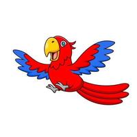 Cartoon cute red macaw bird flying. Vector illustration. Cute animal cartoon