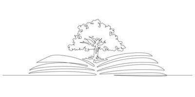 One line drawing of knowledge tree of book for creativity conceptual vector