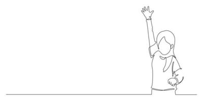continuous line drawing of happiness student hand up volunteer vector