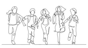 continuous line drawing of friends group enjoy school finish vector