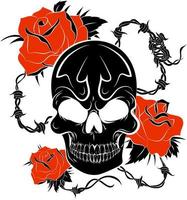 silueta de calavera con rosas vector