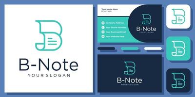 Initial Letter B Note Document Paper Writer Sheet Page Modern Logo Design with Business Card Template vector