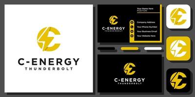 Initial Letter C Volt Energy Electric Thunder Bolt Fast Storm Vector Logo Design with Business Card