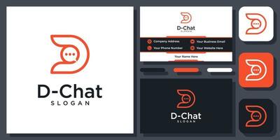 Initial Letter D Bubble Chat Speech Talk Message Speak Icon Logo Design with Business Card Template vector