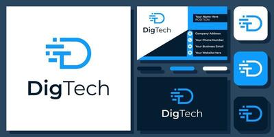 iniciales letra dt td tecnología innovación digital diseño de logotipo vectorial simple con tarjeta de visita vector