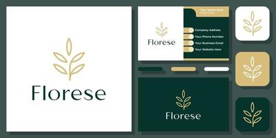 Initial Letter F Plant Gold Nature Leaf Simple Floral Monogram Vector Logo Design with Business Card